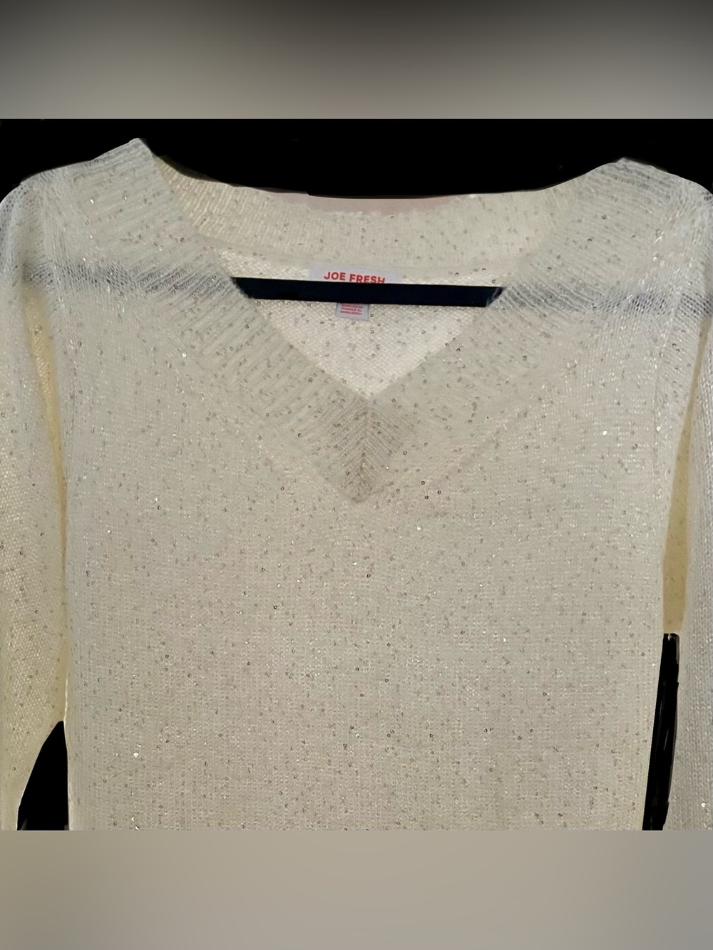 Joe Fresh Women’s Cream V-Neck Sweater with Sparkle Knit